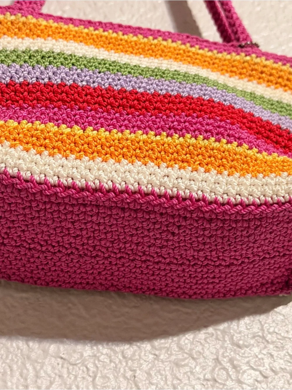The Sak Small Handbag Knit Crochet Striped Fully Lined Purse Zipper Closure